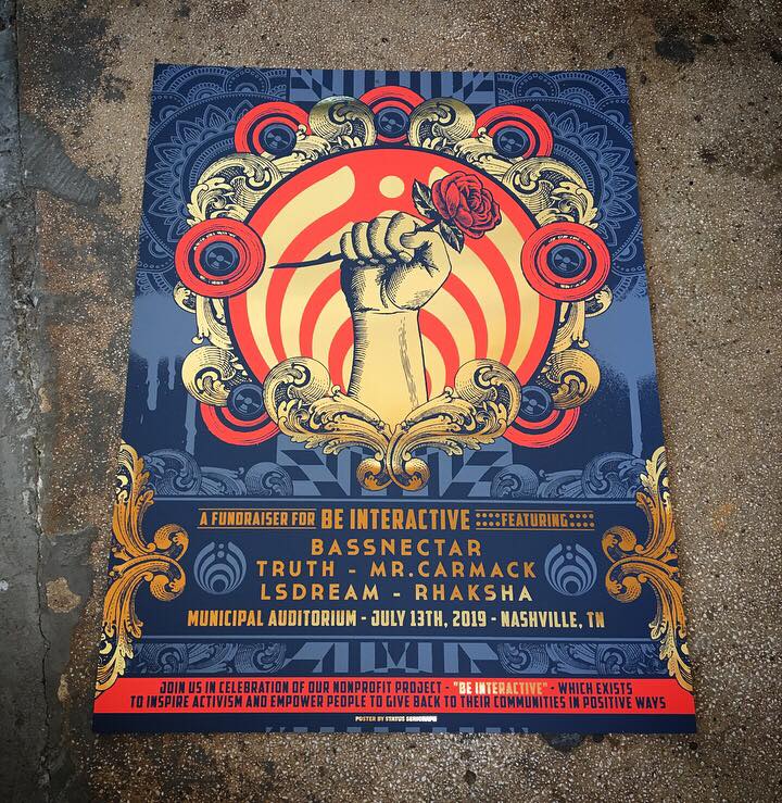 Bassnectar - Nashville TN 19 (Gold Foil) - Status Serigraph Bassnectar - Nashville TN 19 (Gold Foil) - Status Serigraph